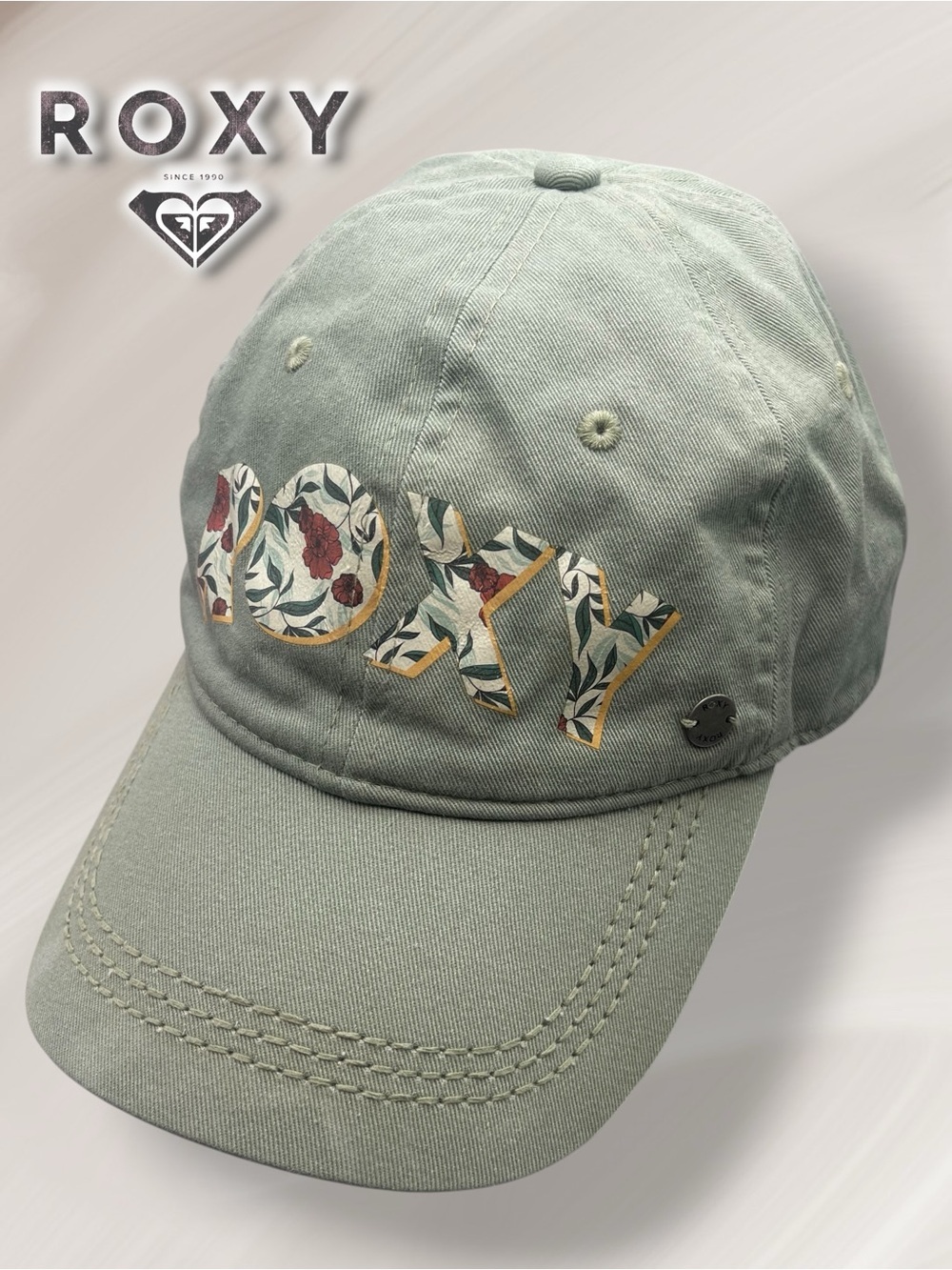 Roxy Sage Green Floral Logo Low Profile Baseball Cap